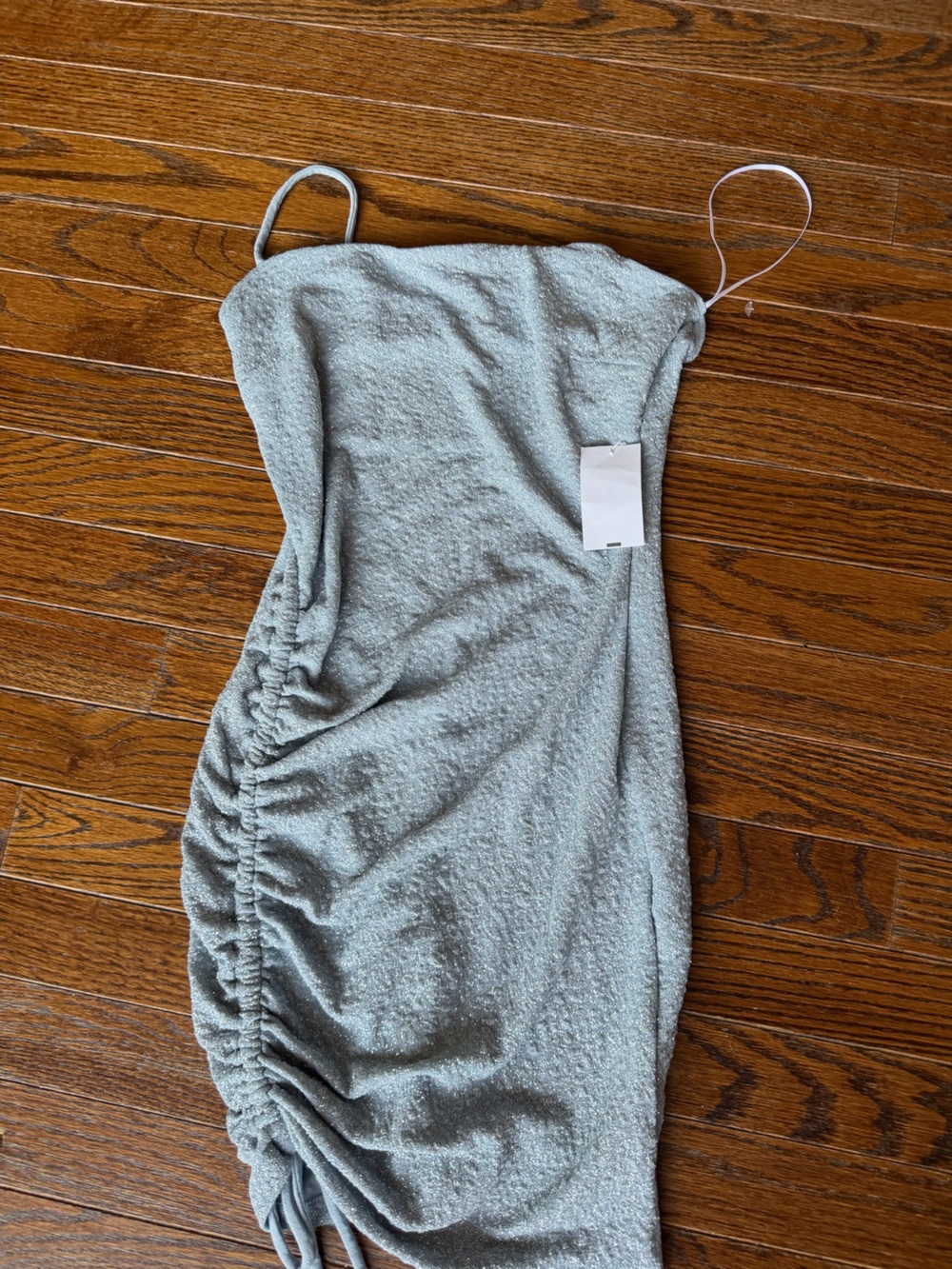 Windsor Light Gray Textured Ruched Spaghetti Strap Mini